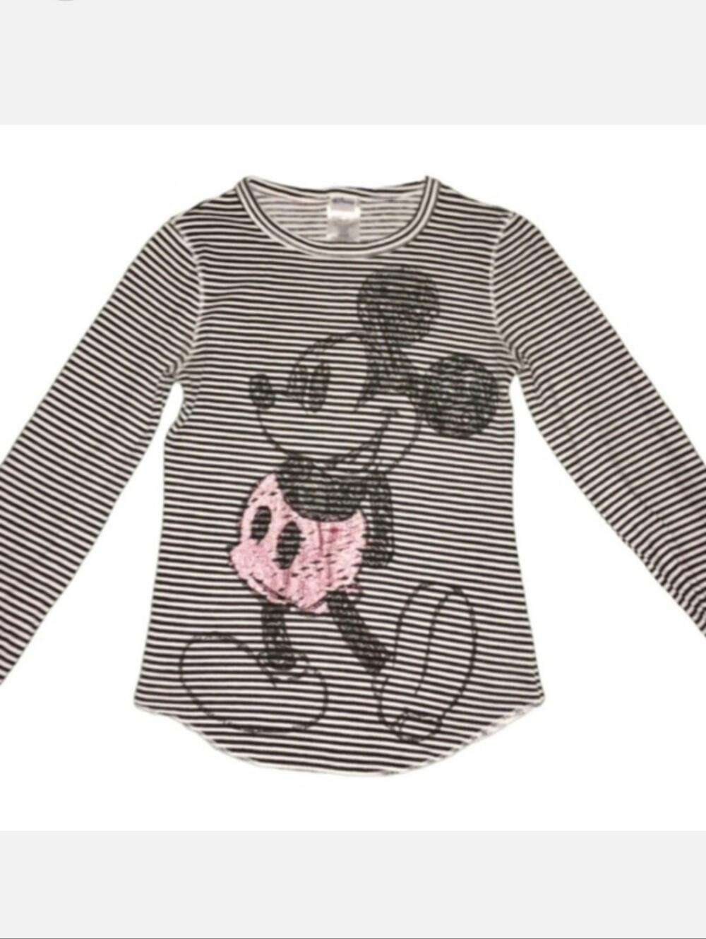 Disney Micky Mouse Top Waffle Knit Black White Striped Girls Size Medium Shirt - Picture 3 of 9